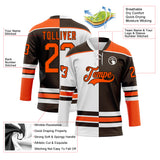 Custom Brown Orange-White Split Fashion Hockey Lace Neck Jersey