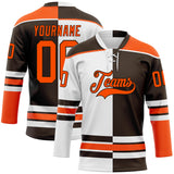 Custom Brown Orange-White Split Fashion Hockey Lace Neck Jersey