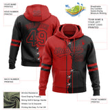 Custom Black Red Split Ripped Pattern Baseball Pullover Sweatshirt Hoodie