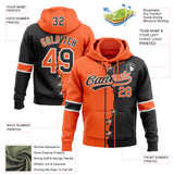 Custom Black Orange-White Split Ripped Pattern Baseball Pullover Sweatshirt Hoodie