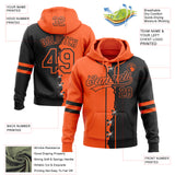 Custom Black Orange Split Ripped Pattern Baseball Pullover Sweatshirt Hoodie