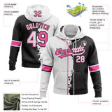 Custom Black Whte-Pink Split Ripped Pattern Baseball Pullover Sweatshirt Hoodie