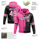 Custom Black Whte-Pink Split Ripped Pattern Baseball Pullover Sweatshirt Hoodie