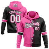 Custom Black Whte-Pink Split Ripped Pattern Baseball Pullover Sweatshirt Hoodie