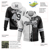 Custom Black Gray-White Split Ripped Pattern Baseball Pullover Sweatshirt Hoodie