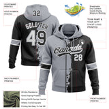 Custom Black Gray-White Split Ripped Pattern Baseball Pullover Sweatshirt Hoodie