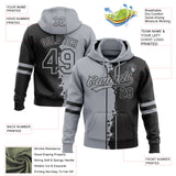 Custom Black Gray Split Ripped Pattern Baseball Pullover Sweatshirt Hoodie