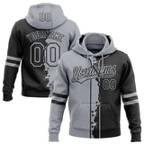 Custom Black Gray Split Ripped Pattern Baseball Pullover Sweatshirt Hoodie