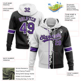 Custom Black Purple-White Split Ripped Pattern Baseball Pullover Sweatshirt Hoodie