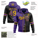 Custom Black Purple-Gold Split Ripped Pattern Baseball Pullover Sweatshirt Hoodie