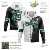 Custom Black Kelly Green-White Split Ripped Pattern Baseball Pullover Sweatshirt Hoodie