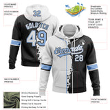 Custom Black Light Blue-White Split Ripped Pattern Baseball Pullover Sweatshirt Hoodie