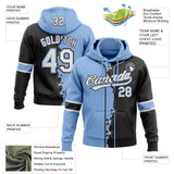 Custom Black White-Light Blue Split Ripped Pattern Baseball Pullover Sweatshirt Hoodie