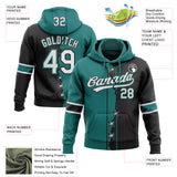 Custom Black White-Teal Split Ripped Pattern Baseball Pullover Sweatshirt Hoodie