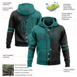 Custom Black Teal Split Ripped Pattern Baseball Pullover Sweatshirt Hoodie
