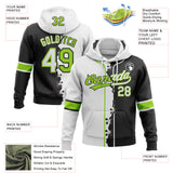 Custom Black White-Neon Green Split Ripped Pattern Baseball Pullover Sweatshirt Hoodie