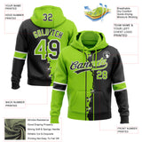 Custom Black Neon Green-White Split Ripped Pattern Baseball Pullover Sweatshirt Hoodie