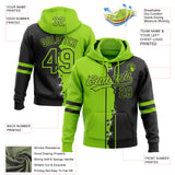 Custom Black Neon Green Split Ripped Pattern Baseball Pullover Sweatshirt Hoodie