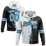 Custom Black Sky Blue-White Split Ripped Pattern Baseball Pullover Sweatshirt Hoodie