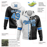 Custom Black Powder Blue-White Split Ripped Pattern Baseball Pullover Sweatshirt Hoodie