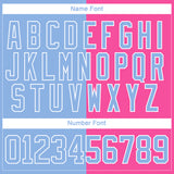 Custom Pink Light Blue-White Split Fashion Hockey Lace Neck Jersey