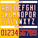 Custom Navy Red Yellow-White Split Fashion Hockey Lace Neck Jersey