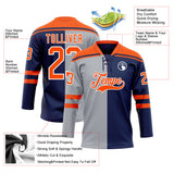 Custom Navy Orange Gray-White Split Fashion Hockey Lace Neck Jersey