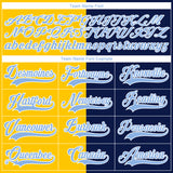Custom Navy Light Blue Yellow-White Split Fashion Hockey Lace Neck Jersey