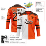 Custom Orange Brown-White Split Fashion Hockey Lace Neck Jersey