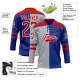 Custom Royal Red Gray-White Split Fashion Hockey Lace Neck Jersey