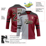 Custom Crimson Black Gray-Cream Split Fashion Hockey Lace Neck Jersey
