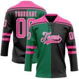 Custom Black Pink Kelly Green-White Split Fashion Hockey Lace Neck Jersey