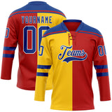 Custom Red Royal Yellow-White Split Fashion Hockey Lace Neck Jersey