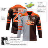 Custom Brown Orange Gray-White Split Fashion Hockey Lace Neck Jersey
