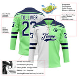 Custom Pea Green Navy-White Split Fashion Hockey Lace Neck Jersey
