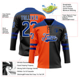 Custom Black Royal Orange-White Split Fashion Hockey Lace Neck Jersey