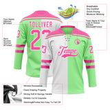 Custom Pea Green Pink-White Split Fashion Hockey Lace Neck Jersey