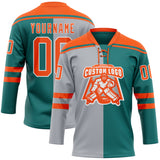 Custom Teal Orange Gray-White Split Fashion Hockey Lace Neck Jersey
