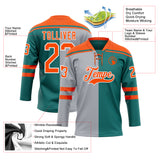 Custom Teal Orange Gray-White Split Fashion Hockey Lace Neck Jersey