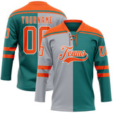 Custom Teal Orange Gray-White Split Fashion Hockey Lace Neck Jersey