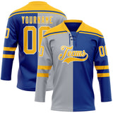 Custom Royal Gold Gray-White Split Fashion Hockey Lace Neck Jersey