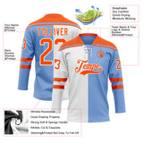 Custom Powder Blue Orange-White Split Fashion Hockey Lace Neck Jersey