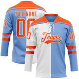 Custom Powder Blue Orange-White Split Fashion Hockey Lace Neck Jersey