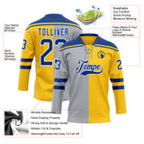 Custom Yellow Royal Gray-White Split Fashion Hockey Lace Neck Jersey