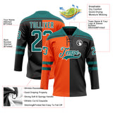 Custom Black Teal Orange-White Split Fashion Hockey Lace Neck Jersey