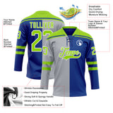 Custom Royal Neon Green Gray-White Split Fashion Hockey Lace Neck Jersey
