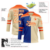 Custom Cream Royal-Orange Split Fashion Hockey Lace Neck Jersey