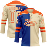 Custom Cream Royal-Orange Split Fashion Hockey Lace Neck Jersey