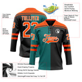 Custom Black Orange Teal-White Split Fashion Hockey Lace Neck Jersey