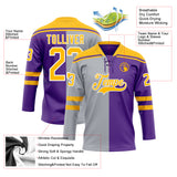 Custom Purple Gold Gray-White Split Fashion Hockey Lace Neck Jersey